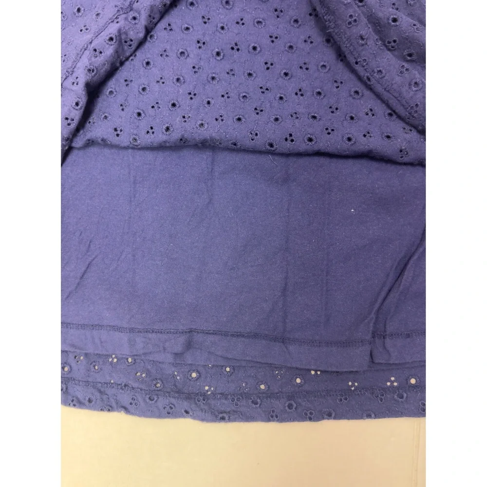 Free People Eyelet Mini Dress Large Navy Blue Open Back Puff‎ Sleeve Cottagecore